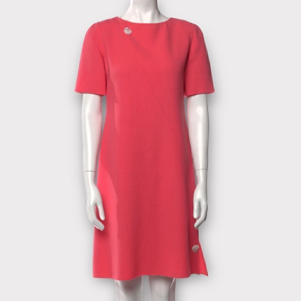 Bill Blass Vintage Shift Corral Pink Dress Bateau Neckline Short Sleeves size 16